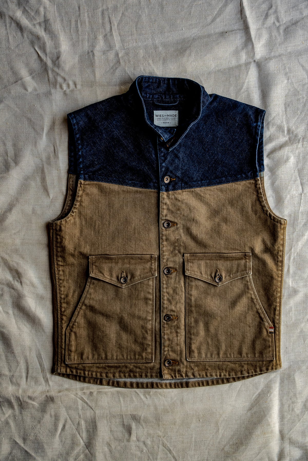 Men | James Vest | 14oz Broken Twill Denim - Wheat