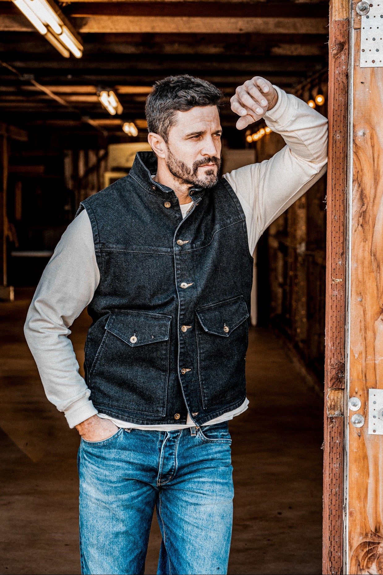 James Vest Black | 14oz Broken Twill Denim – WiesMade