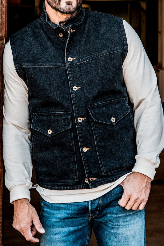 Men | James Vest | 14oz Broken Twill Denim - Black