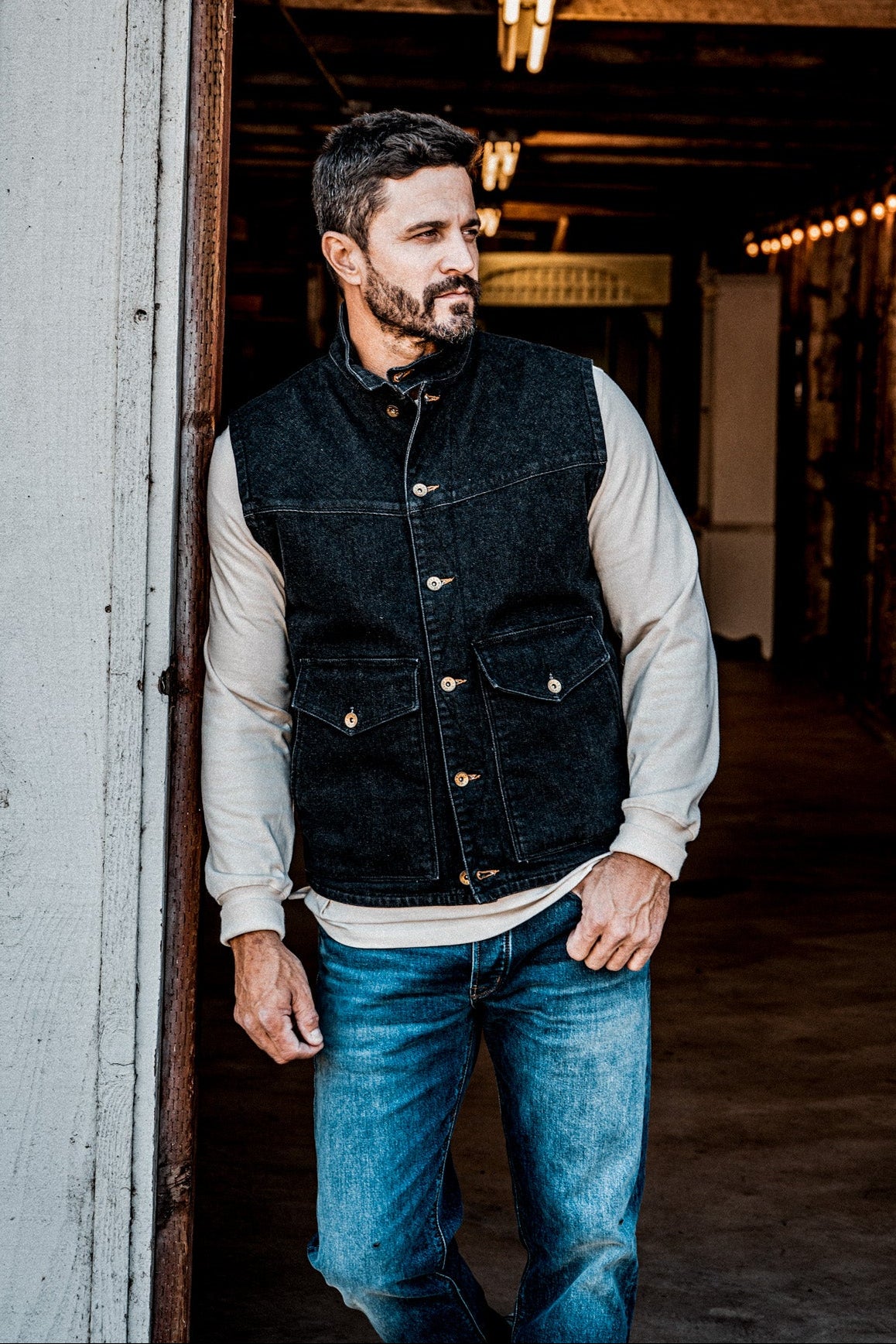 James Vest Black | 14oz Broken Twill Denim – WiesMade