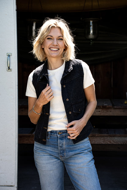 Jamie Vest | Black 14oz Broken Twill Denim