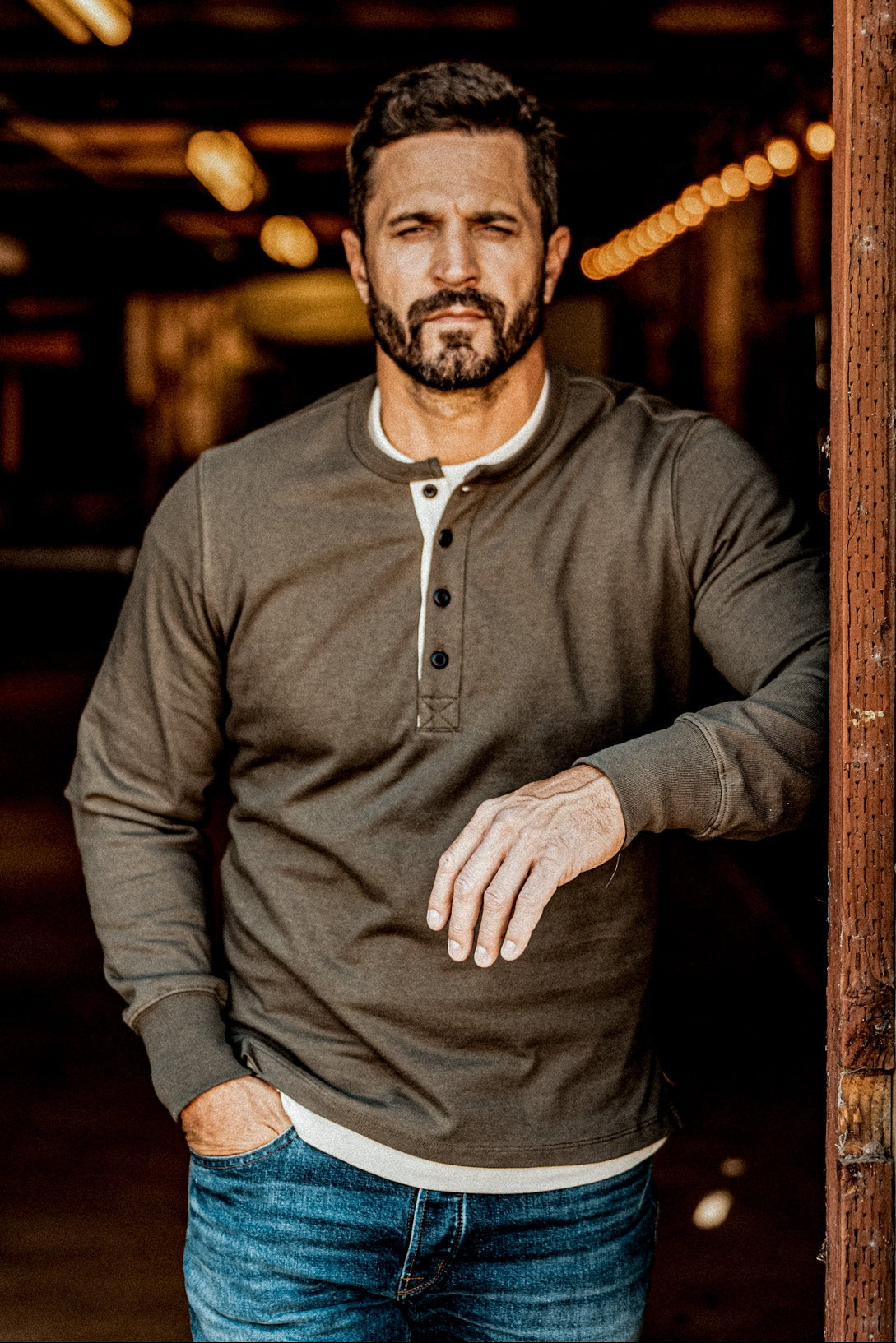 Men | Stinson Henley | 12oz 100% Cotton - Olive