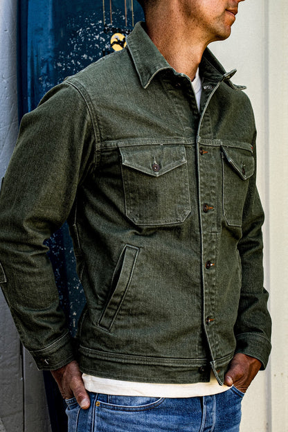Men | Artcher Jacket | 14oz Broken Twill Denim - Olive