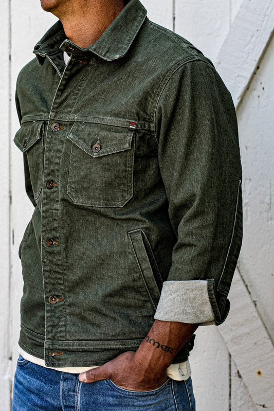 Men | Artcher Jacket | 14oz Broken Twill Denim - Olive