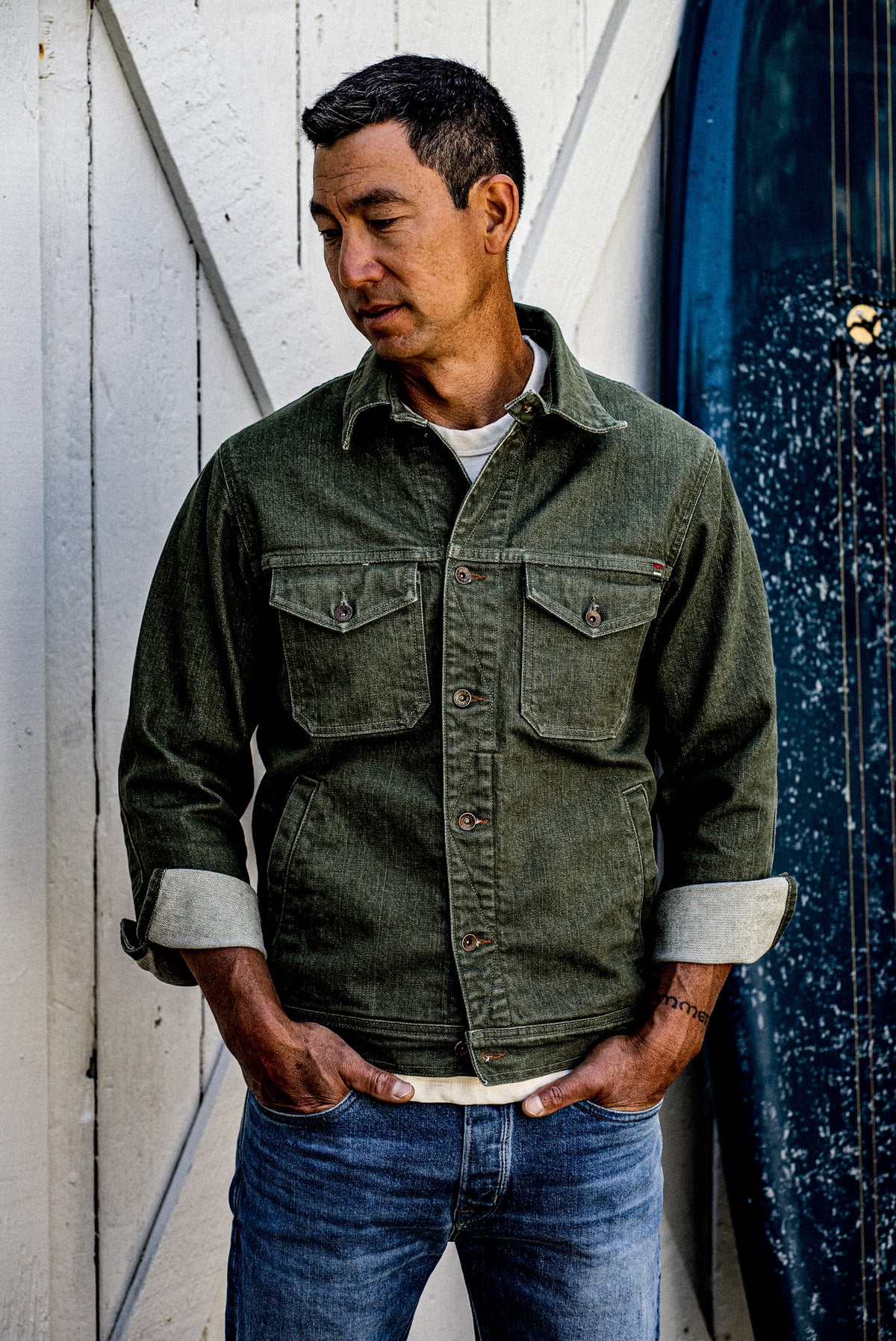Men | Artcher Jacket | 14oz Broken Twill Denim - Olive