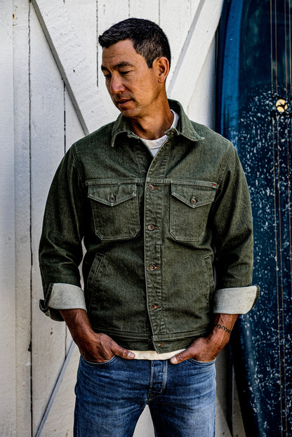 Men | Artcher Jacket | 14oz Broken Twill Denim - Olive