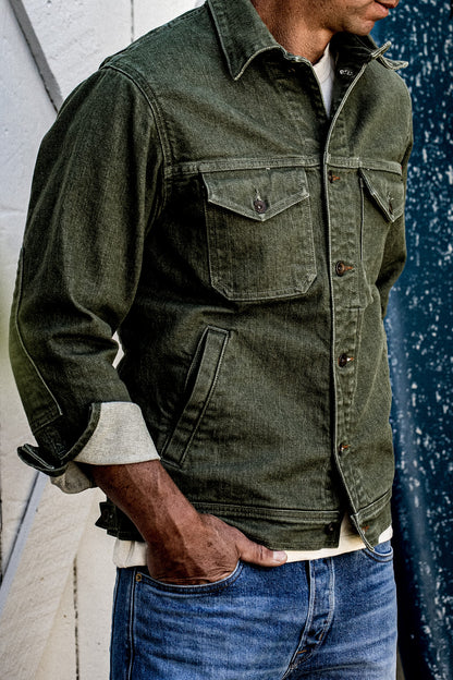 Men | Artcher Jacket | 14oz Broken Twill Denim - Olive