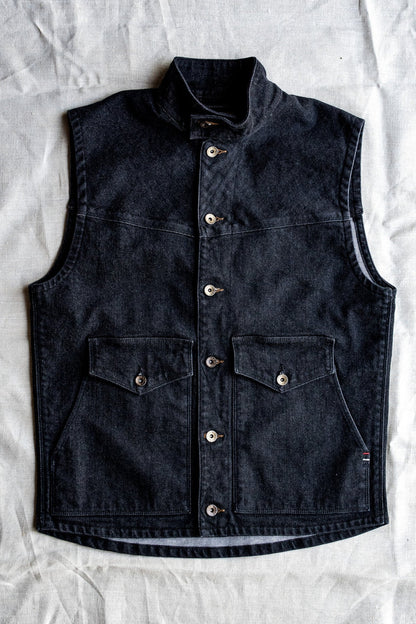 James Vest | Black 14oz Broken Twill Denim