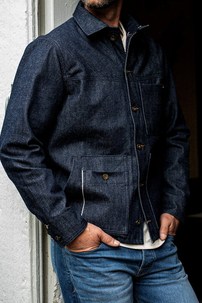 ジャケット・アウター DECOROSO coated denim jacket 1 Men | Nico Chore Coat | Selvedge - Indigo – WiesMade