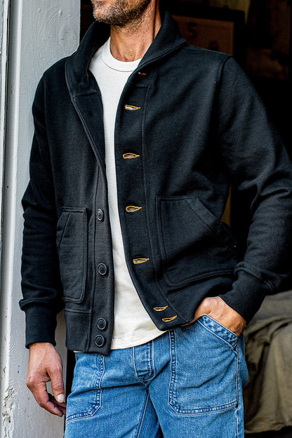 Men's Bodega Shawl Cardigan | 14oz 100% Cotton French Terry- Basalt