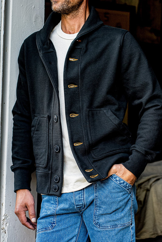 Men's Bodega Shawl Cardigan | 14oz 100% Cotton French Terry- Basalt