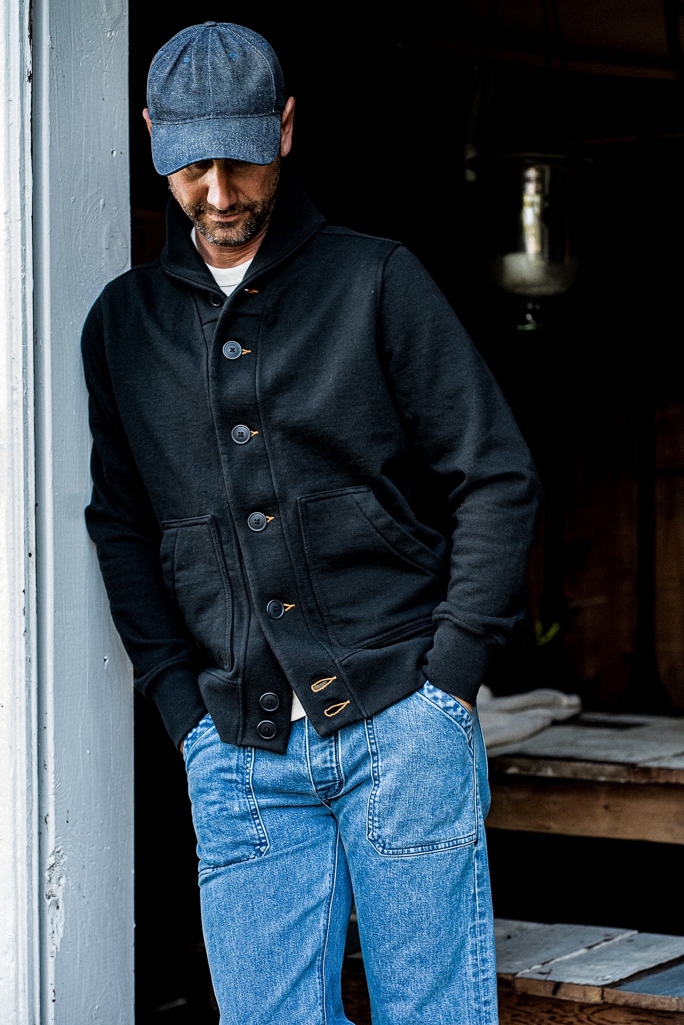 Men's Bodega Shawl Cardigan | 14oz 100% Cotton French Terry- Basalt