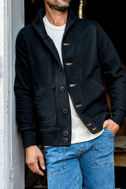 Men's Bodega Shawl Cardigan | 14oz 100% Cotton French Terry- Basalt