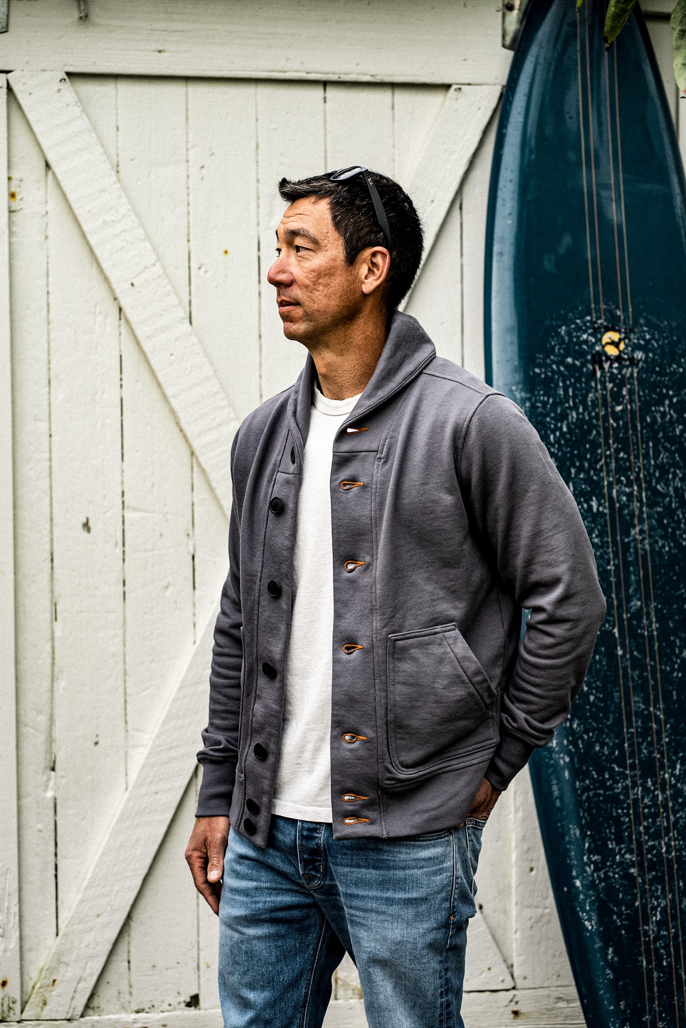 Bodega Cardigan French Terry Shawl Collar Cardigan