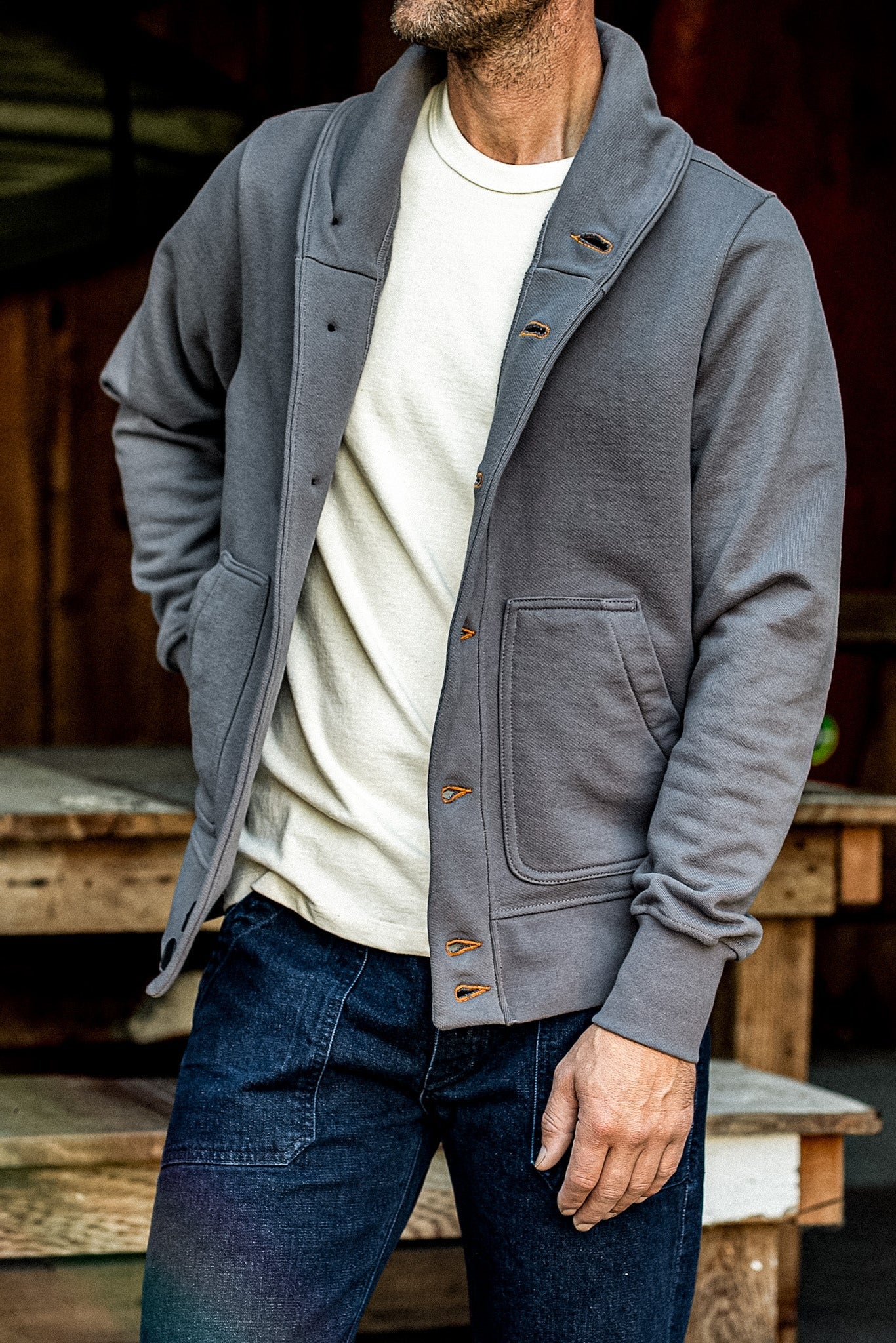 Bodega Cardigan French Terry Shawl Collar Cardigan