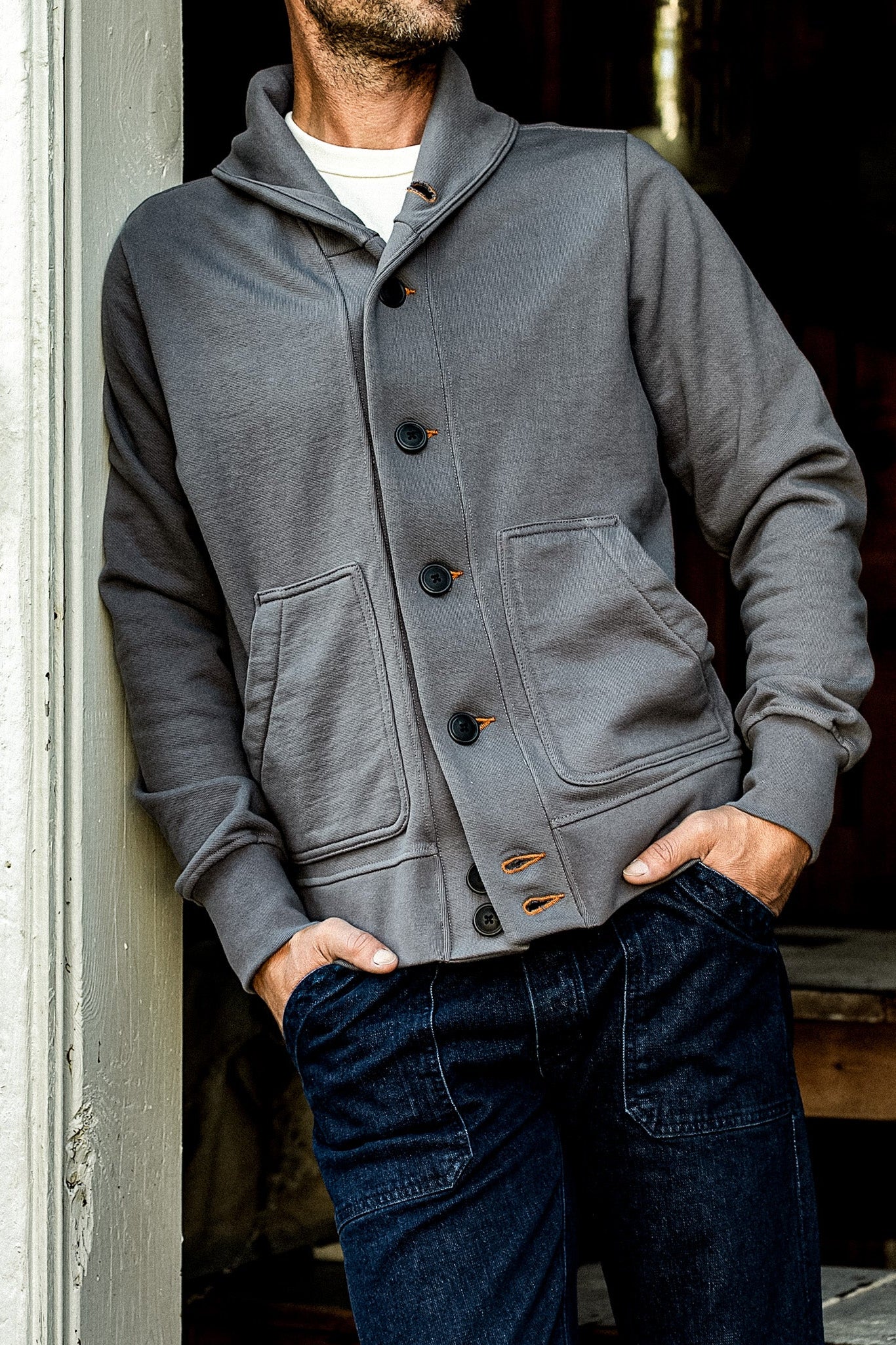 Men's Bodega Shawl Cardigan French Terry - Pebble | WiesMade