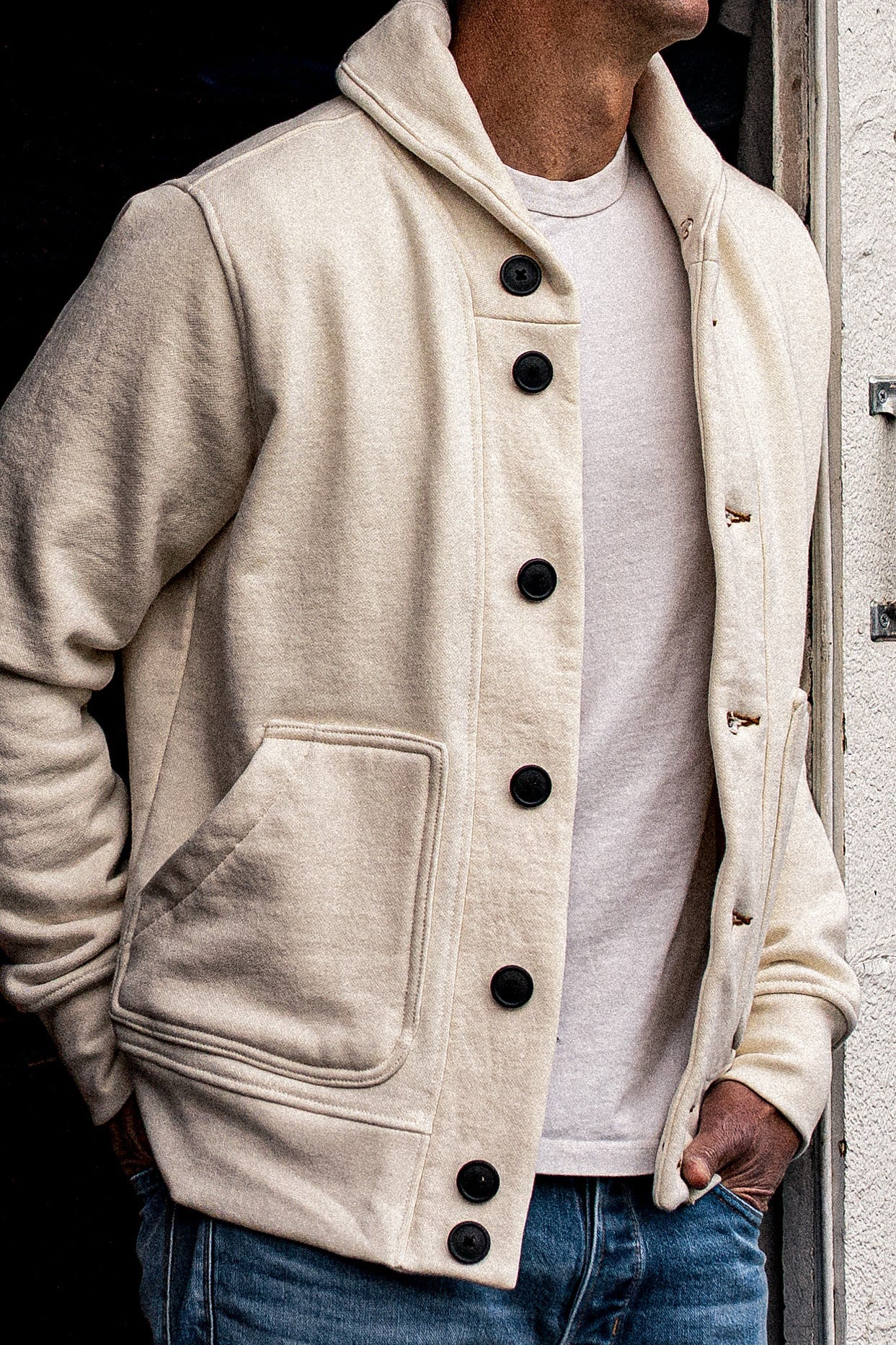 Men's Bodega Shawl Cardigan | 14oz 100% Cotton French Terry - Natural