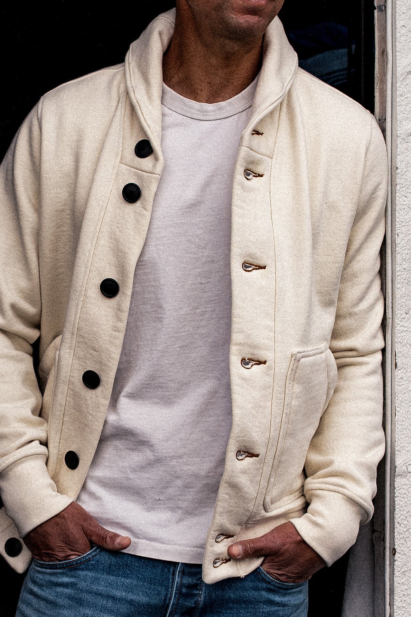 Men's Bodega Shawl Cardigan | 14oz 100% Cotton French Terry - Natural