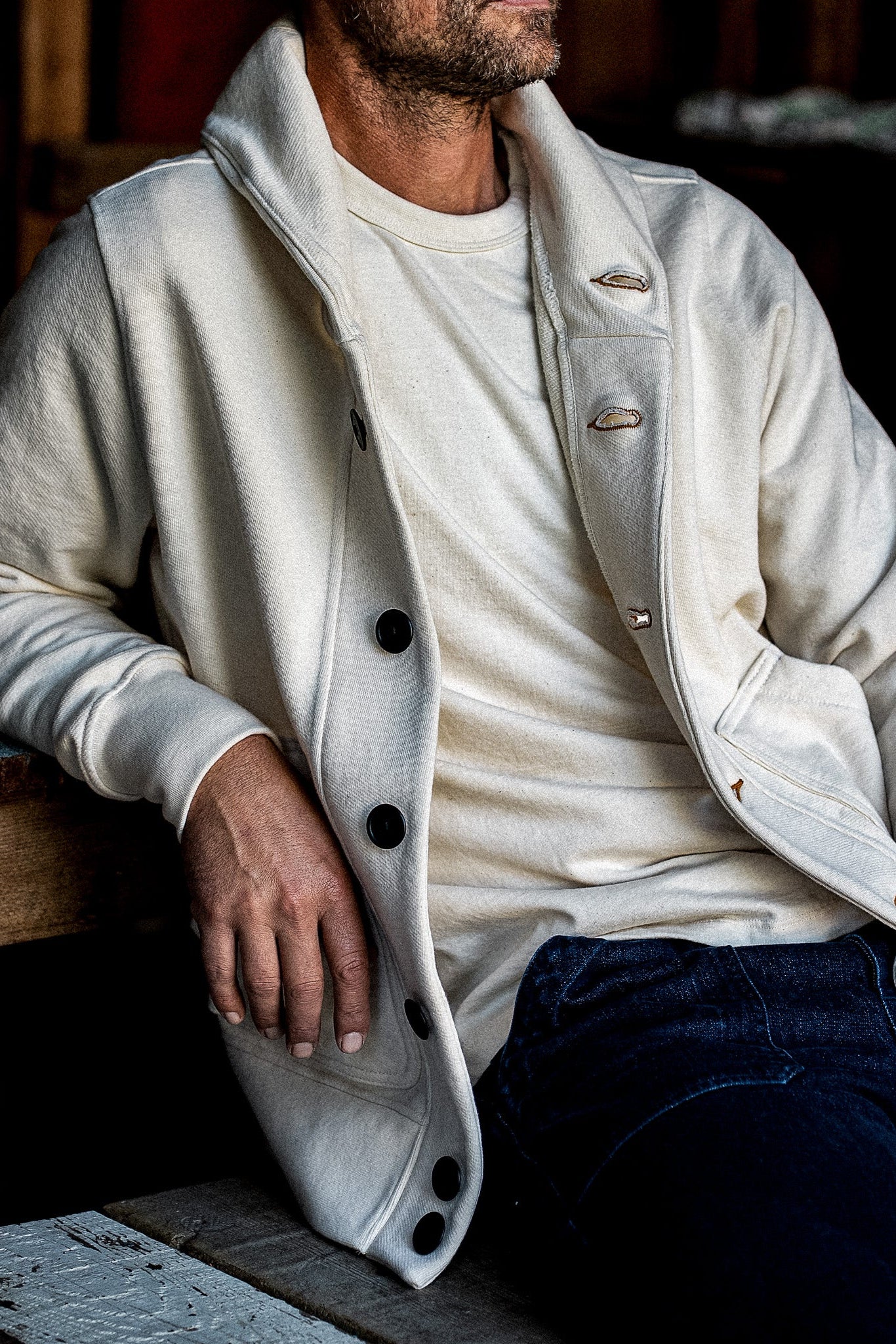 Men's Bodega Shawl Cardigan | 14oz 100% Cotton French Terry - Natural