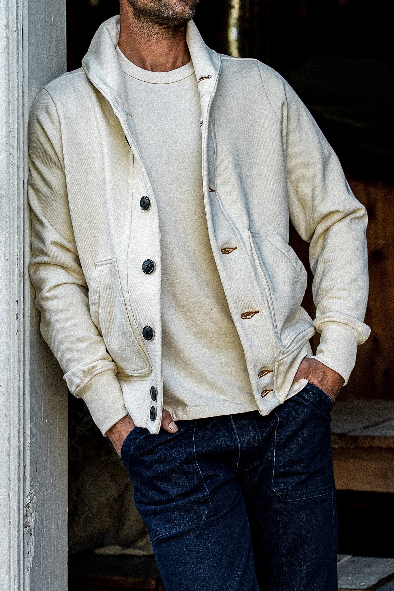 Men's Bodega Shawl Cardigan | 14oz 100% Cotton French Terry - Natural