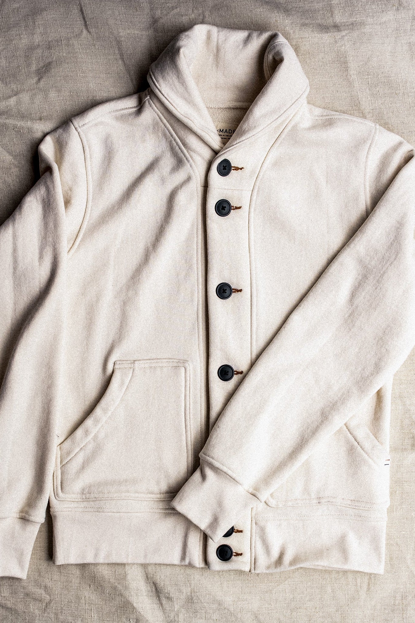 Men's Bodega Shawl Cardigan | 14oz 100% Cotton French Terry - Natural