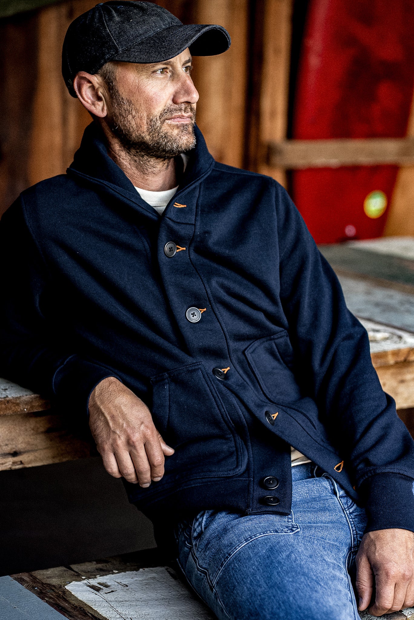 Men's Bodega Shawl Cardigan | 14oz 100% Cotton French Terry - Navy