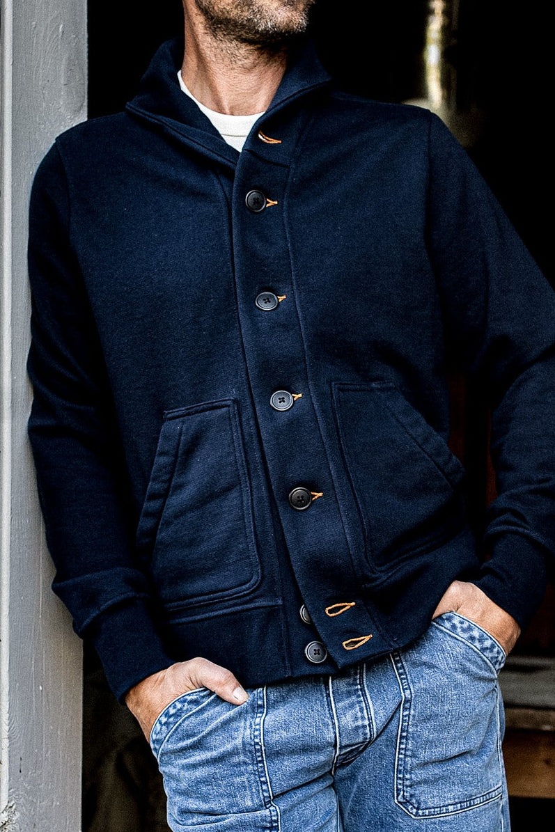 Men's Bodega Shawl Cardigan | 14oz 100% Cotton French Terry - Navy