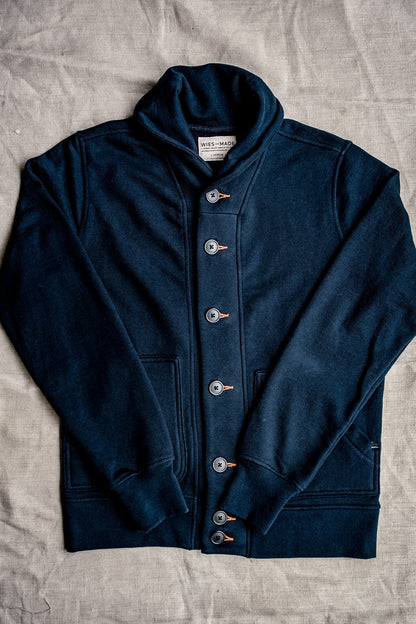 Men's Bodega Shawl Cardigan | 14oz 100% Cotton French Terry - Navy