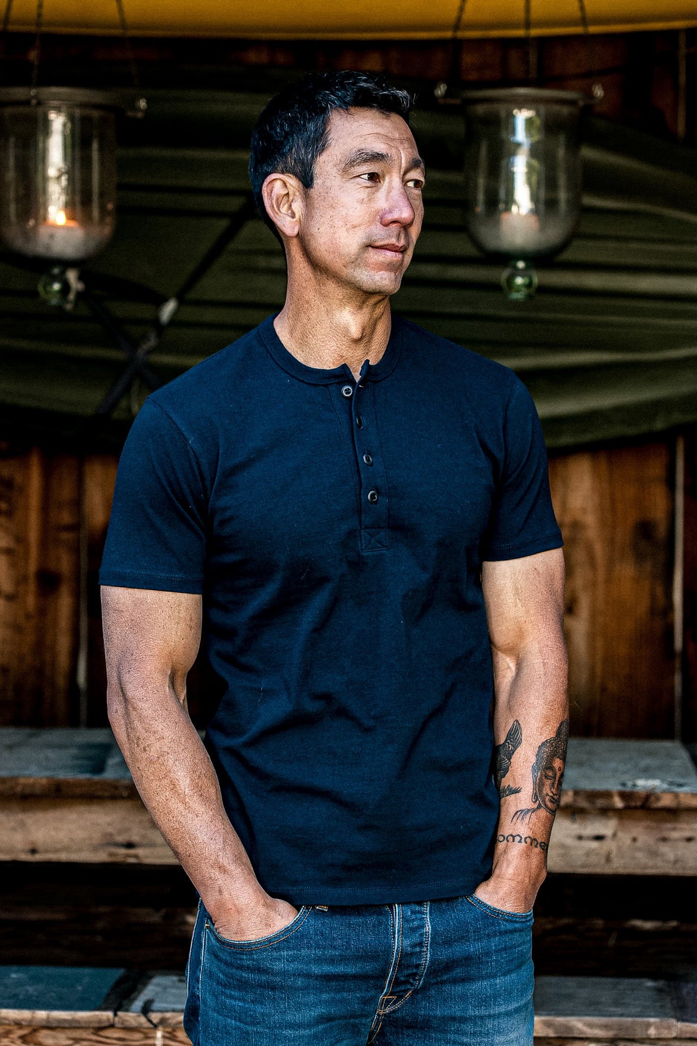 Men | Bolinas Henley | Heavyweight 8oz 100% Cotton - Navy