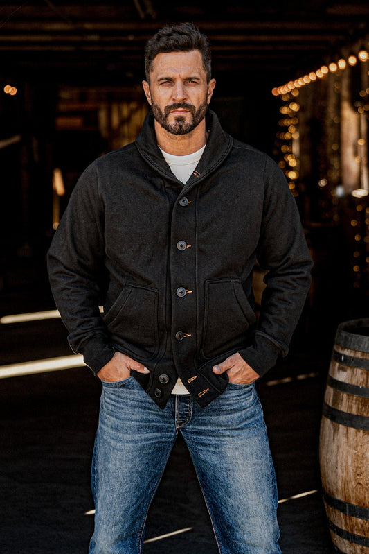 Men | Bodega Cardigan | 14oz 100% Cotton French Terry - Basalt