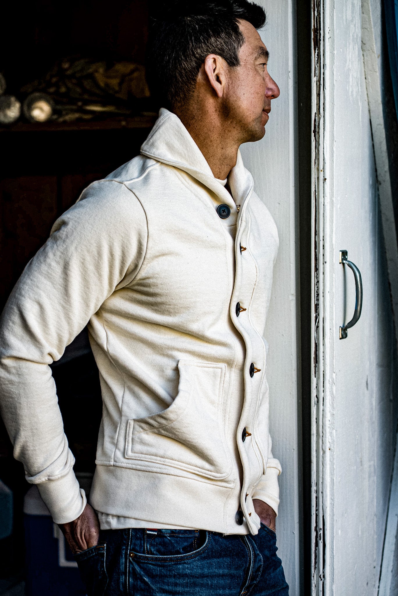 Men's Bodega Shawl Cardigan French Terry - Natural – WiesMade Men's Bodega Shawl Cardigan French Terry - Natural – WiesMade