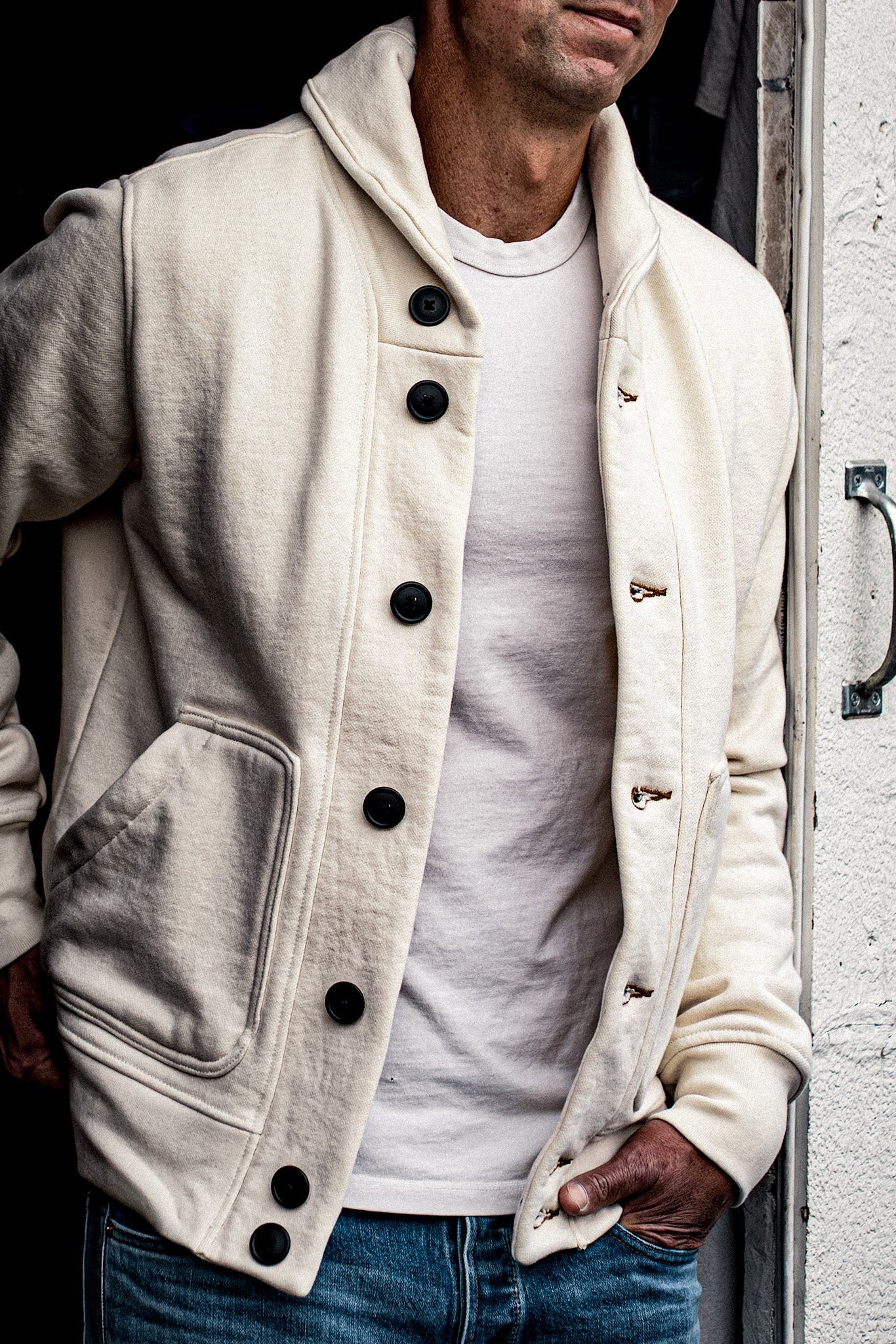 Men | Bodega Cardigan | 14oz 100% Cotton French Terry - Natural