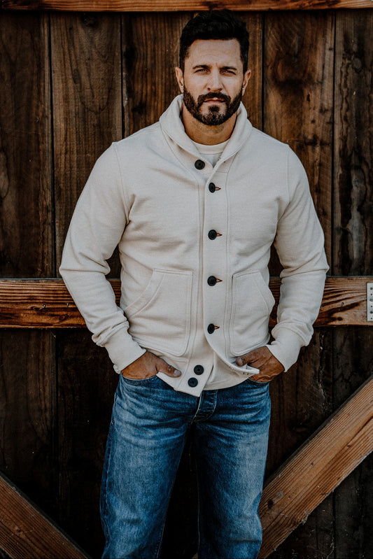 Men | Bodega Cardigan | 14oz 100% Cotton French Terry - Natural