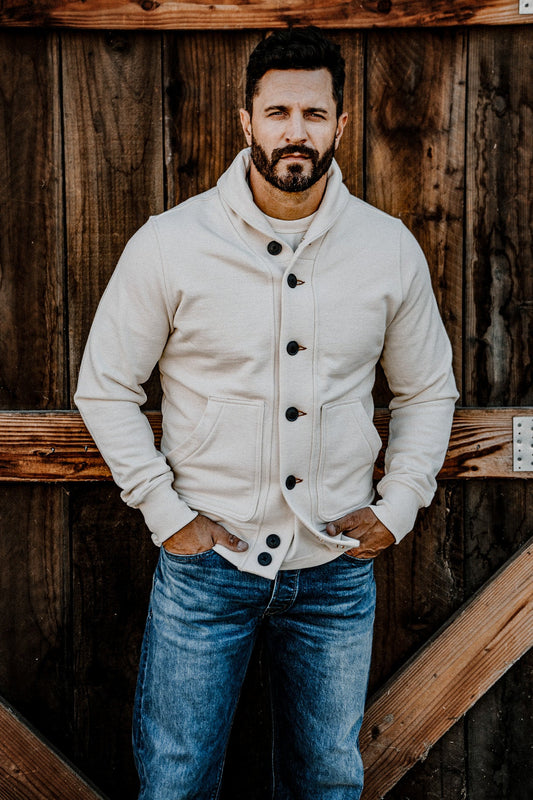 Men | Bodega Cardigan | 14oz 100% Cotton French Terry - Natural