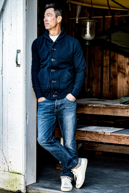 Men's Bodega Shawl Cardigan | 14oz 100% Cotton French Terry - Navy