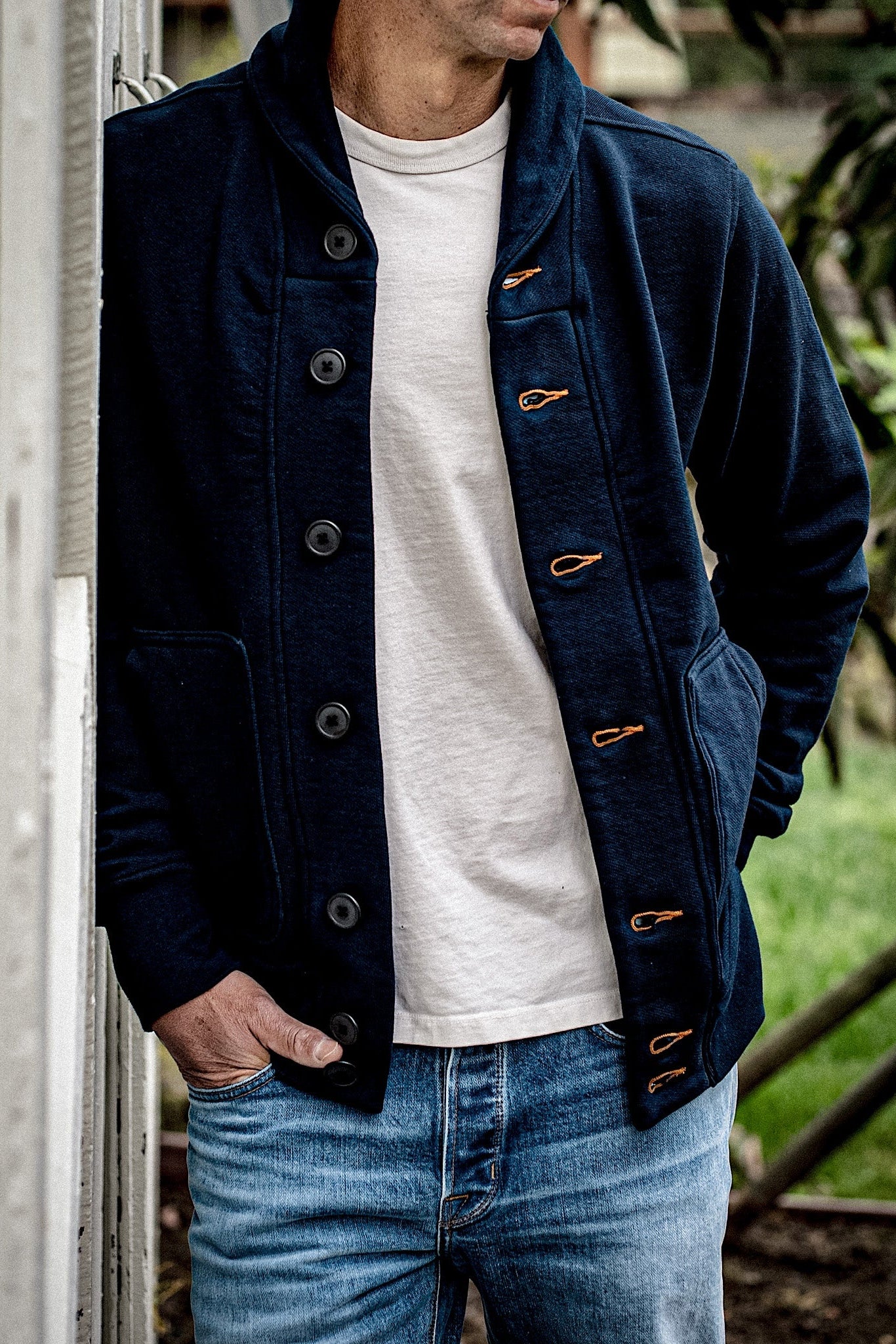 Men's Bodega Shawl Cardigan | 14oz 100% Cotton French Terry - Navy