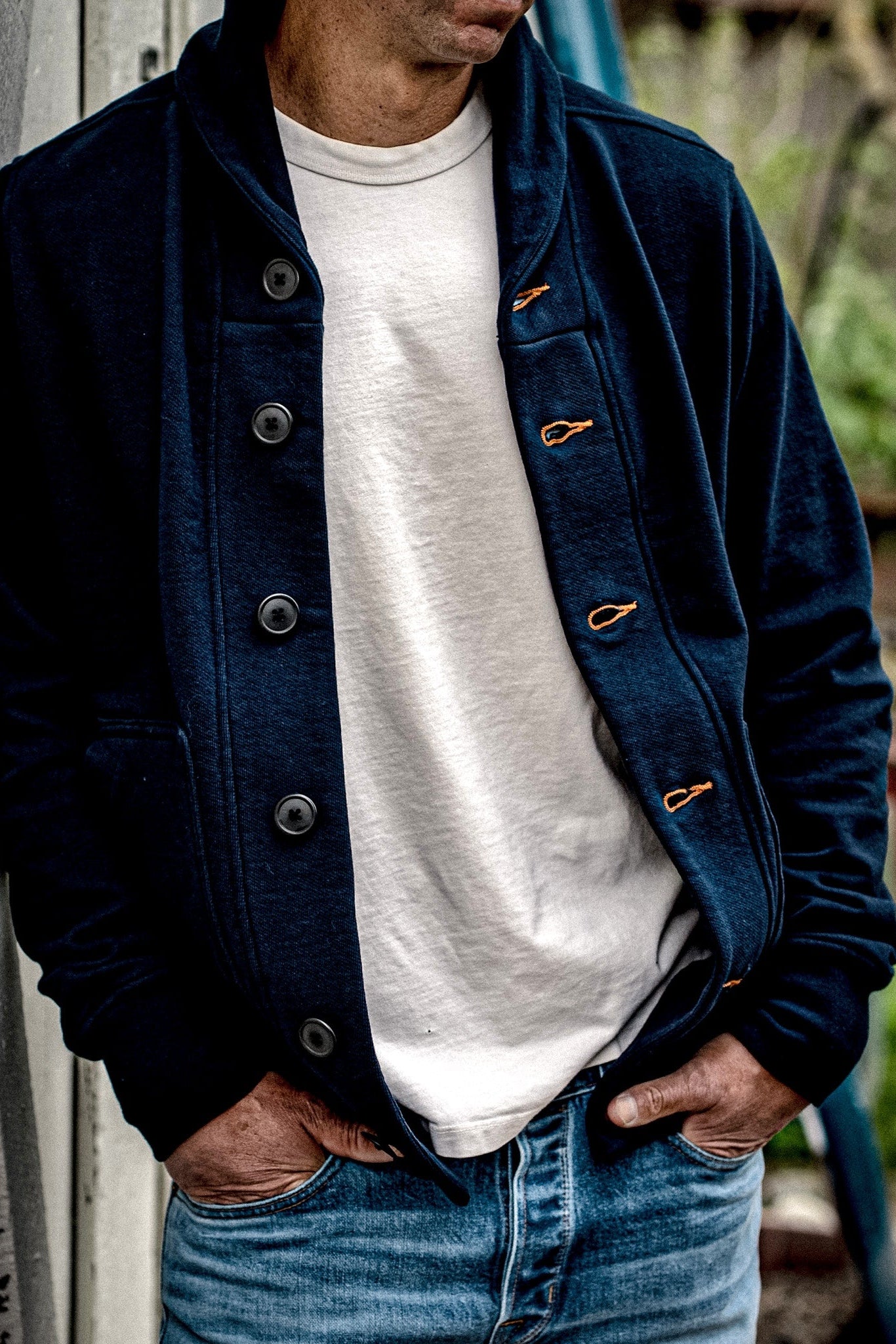 Men's Bodega Shawl Cardigan | 14oz 100% Cotton French Terry - Navy