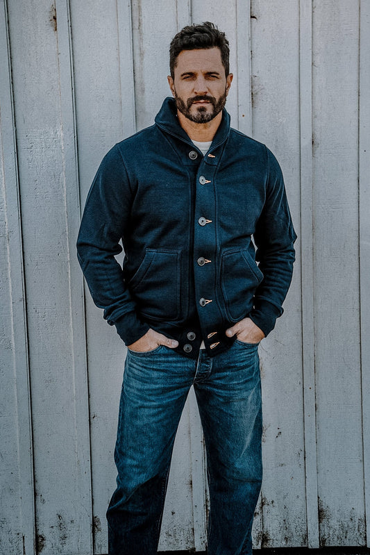 Men | Bodega Cardigan | 14oz 100% Cotton French Terry - Navy