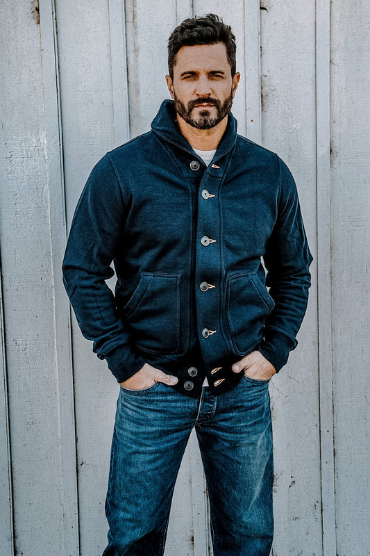 Men | Bodega Cardigan | 14oz 100% Cotton French Terry - Navy