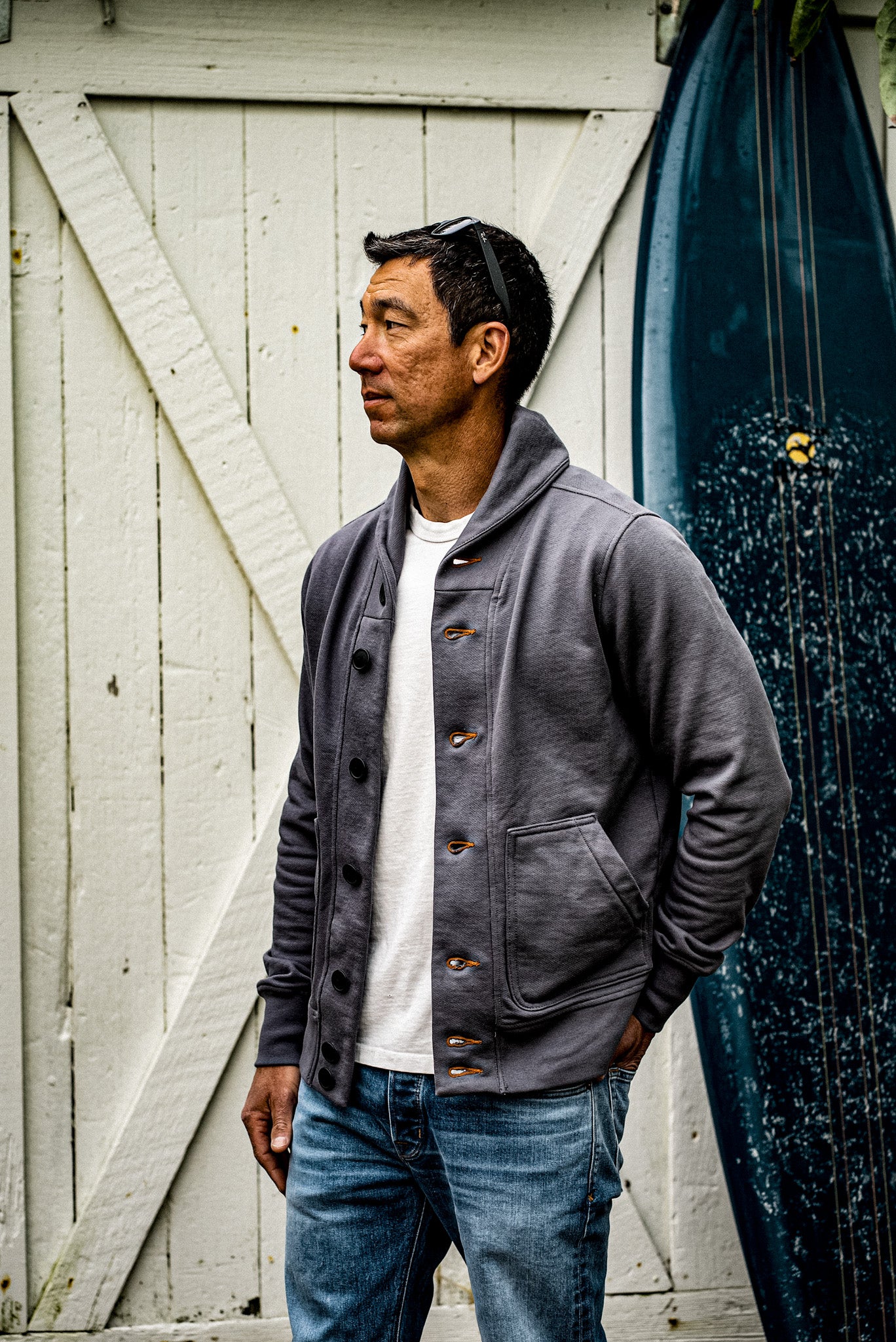 Men's Bodega Shawl Cardigan French Terry - Pebble | WiesMade