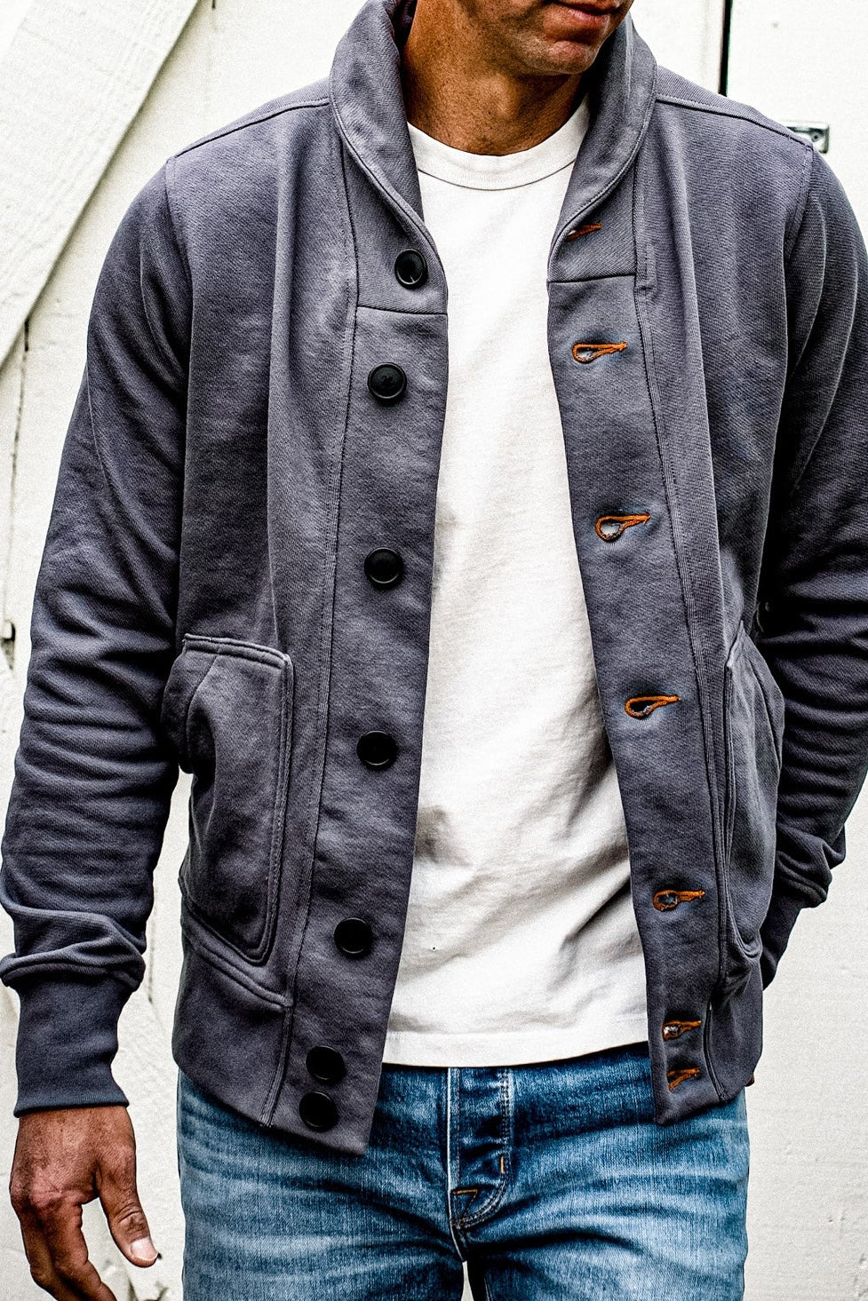 Men's Bodega Shawl Cardigan French Terry - Pebble | WiesMade