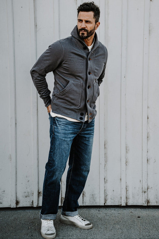 Men | Bodega Cardigan | 14oz 100% Cotton French Terry - Pebble