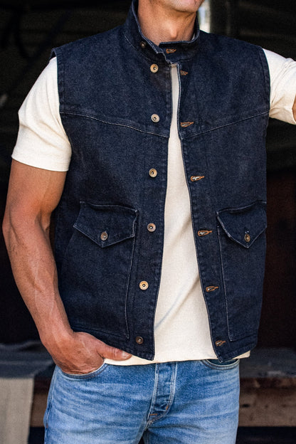 James Vest | Black 14oz Broken Twill Denim