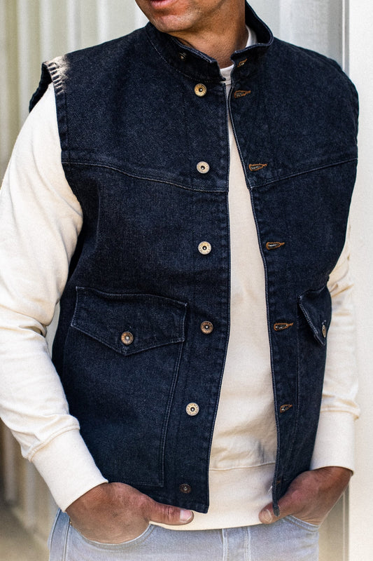 James Vest | Black 14oz Broken Twill Denim