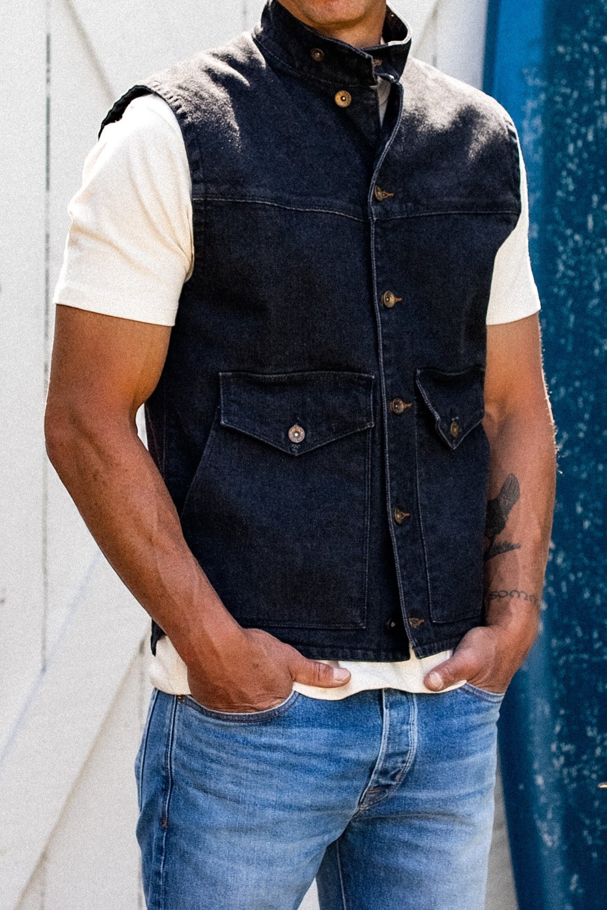 James Vest | Black 14oz Broken Twill Denim