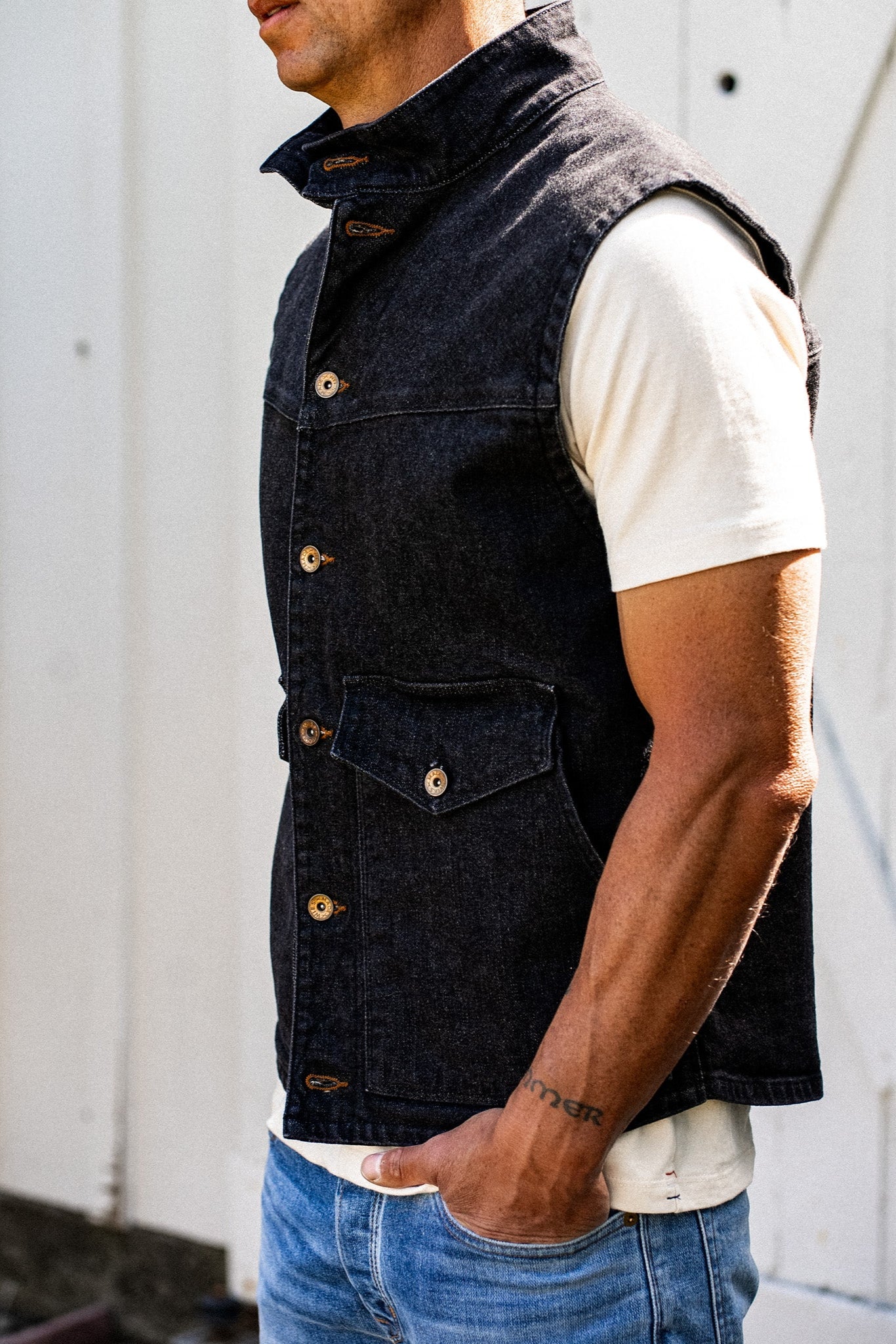 James Vest | Black 14oz Broken Twill Denim