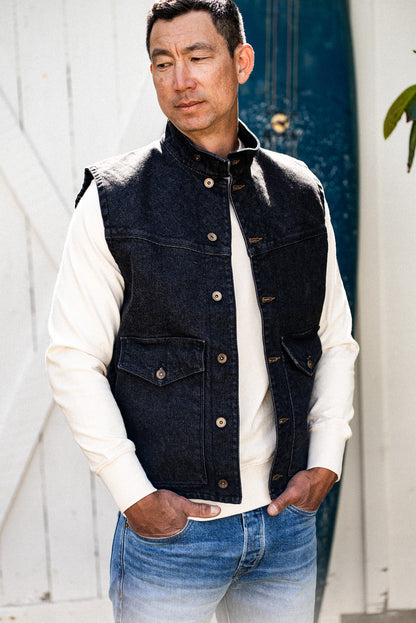 James Vest | Black 14oz Broken Twill Denim