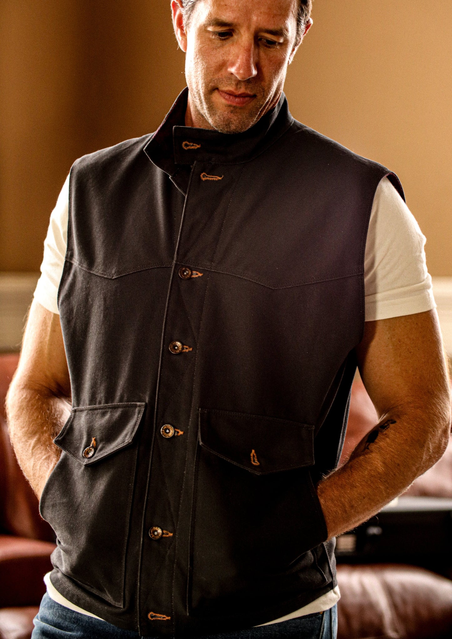 Men's James 100% wool lined canvas vest | Basalt