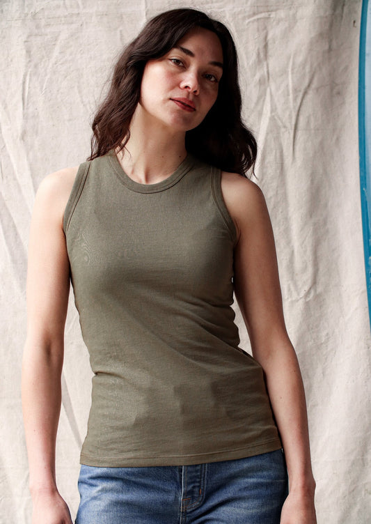 Women's Bolinas Tank in 8oz 100% Natural Cotton - Olive