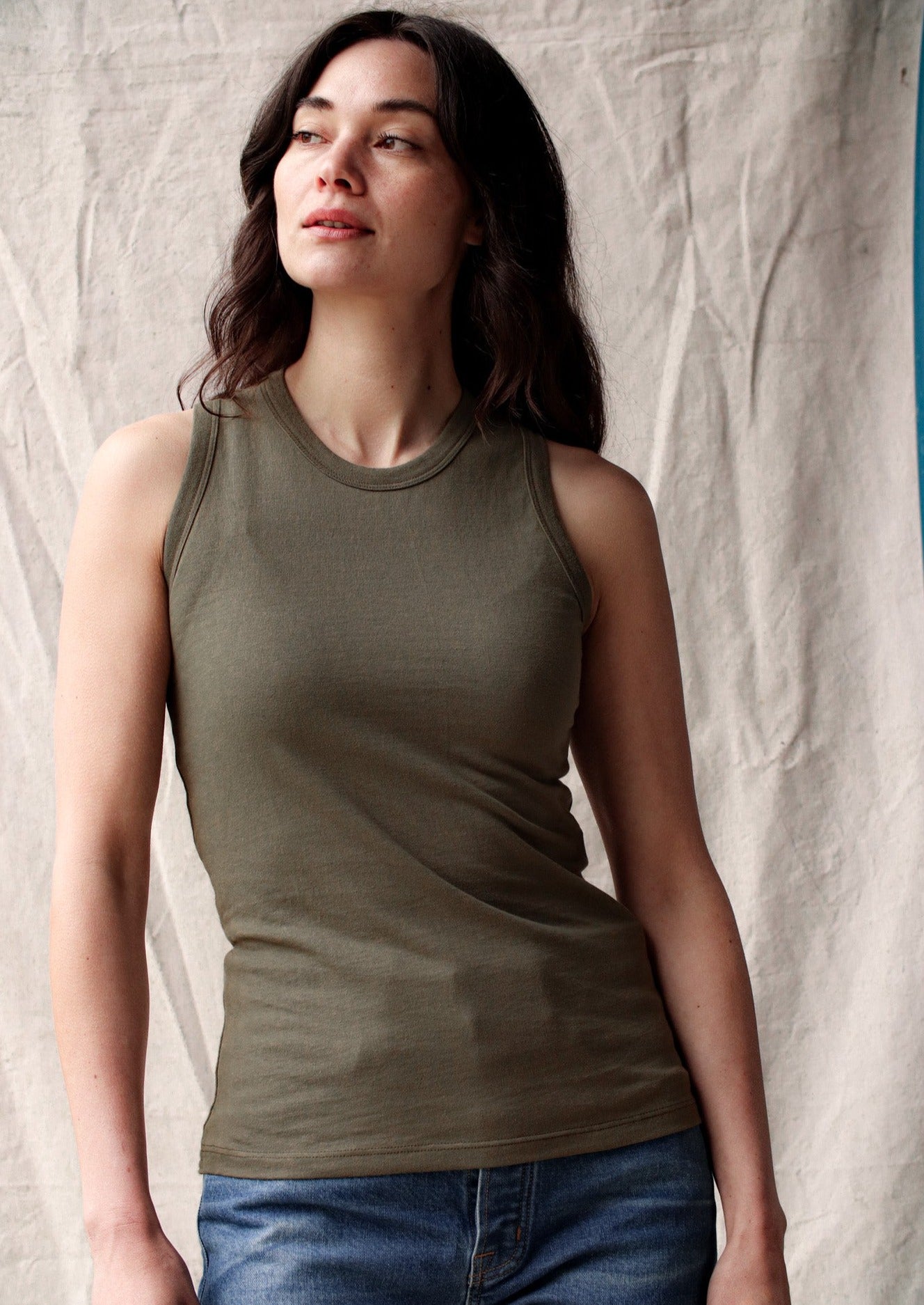 Women's Bolinas Tank in 8oz 100% Natural Cotton - Olive